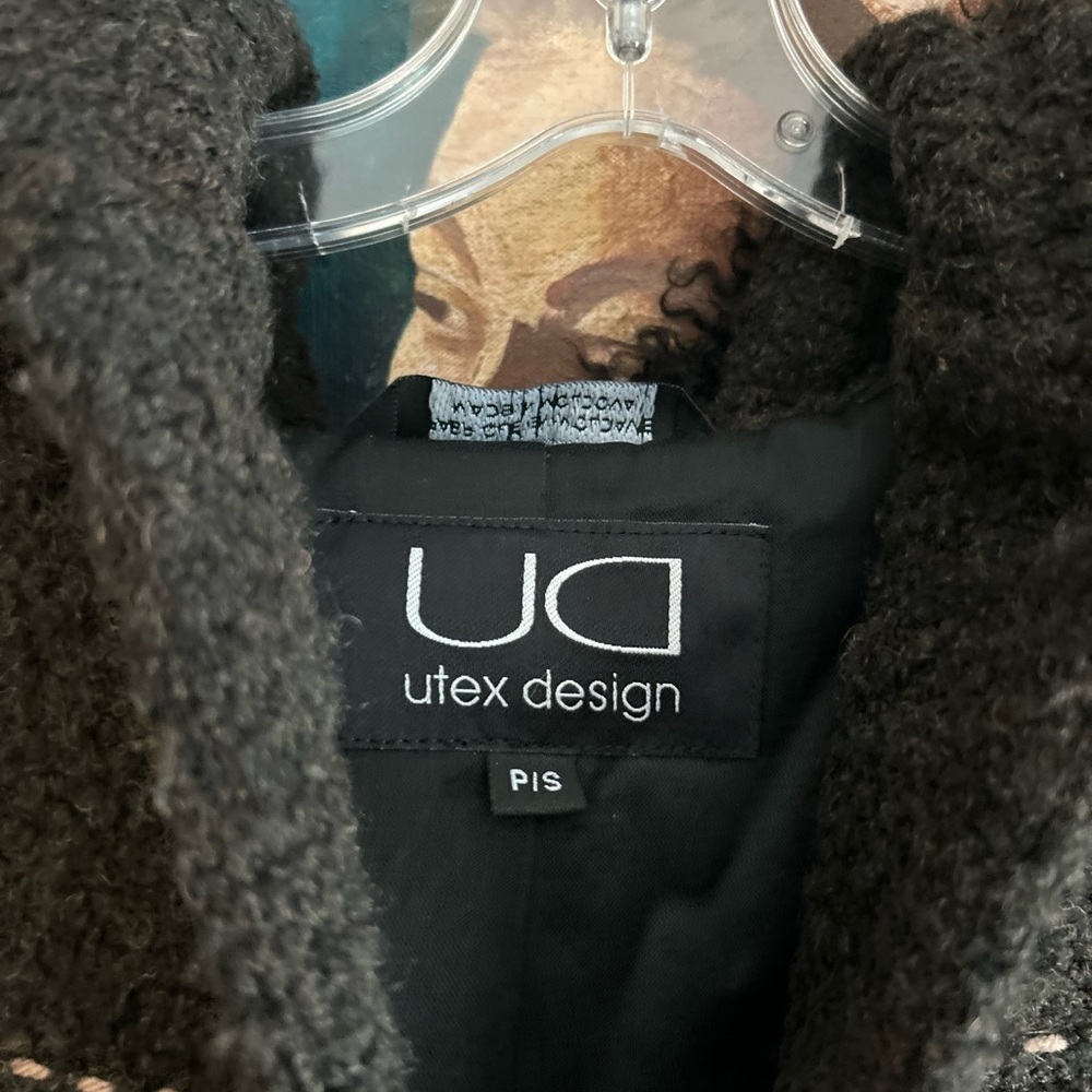 Utex Design Wool Blend Boucle Hooded Coat S Brown Black Trim Made in Romania - Picture 5 of 12